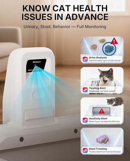 PETKIT Open-Top & AI Camera Self Cleaning Cat Litter Box, Urinary Health Monitor Automatic Cat Litter Box, Smart Robot with 2-Way Raking/5G WiFi/Safety Sensors/Odor Control for Multiple Cats (White)