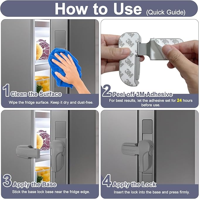 Fridge Lock for Kids, Childproof Refrigerator Door Lock, Fridge Latch with 3M Adhesive, Freezer Locks Automatically Closed, No Drill No Screw, More Security for Kids/Pets (2 Pack, Gary)