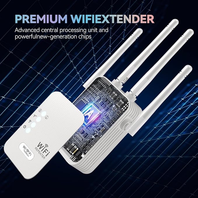 WiFi Extender, WiFi Extenders Signal Booster for Home Up to 8500 sq.ft and 45 Devices, WiFi Range Extender, Wireless Repeater, Long Range Amplifier with Ethernet Port, 1-Tap Setup, Alexa Compatible