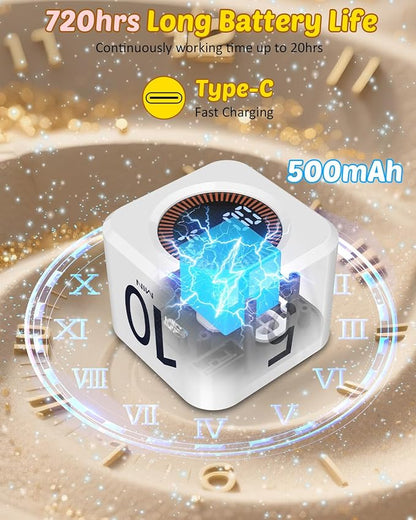 Pomodoro Timer Cube Visual Productivity Flip Timer for Kids Classroom Desk, 5/10/25/50min&Custom Countdown, Silent&Sound Mode Digital Cube for ADHD Study Work School Game Kitchen (White)