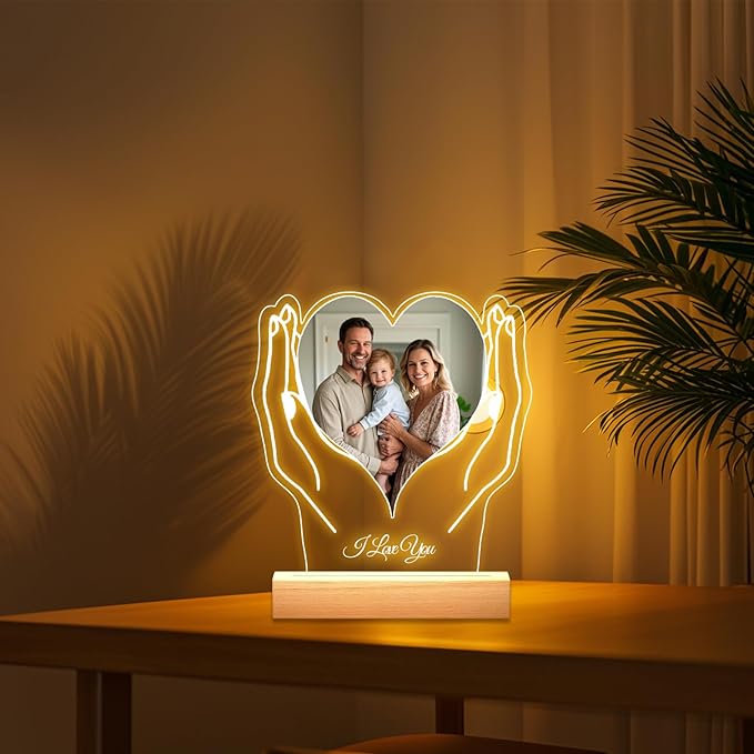 Personalized Picture Frames with Photo, Custom Photo Frame with Night Light, Customized Girlfriend Photo Gifts, Ideal Gift for Couples Anniversary Birthday Mom Dad Him Her