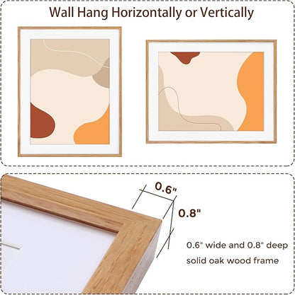 22x28 Picture Frame, Natural Oak Wood 22 x 28 Poster Frames, Set of 2, 22x28 Frame Matted to 18x24, 22 by 28 Picture Frames with Tempered Glass, Oak Color