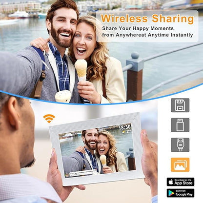 Frameo 10.1 Inch Smart WiFi Digital Photo Frame,Digital Picture Frame with 16GB Storage & SD Slot, Electronic Picture Frame IPS Touch Screen with Auto-Rotate, Frameo Digital Frame WiFi - White