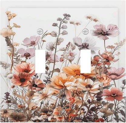 Boho Nursery Wildflower Flora Vintage Flower Decorative Switch Plates 2 Gang Double Toggle Outlet Light Switch Cover Wall Plate Electrical Faceplate for Bedroom Living Room Decor