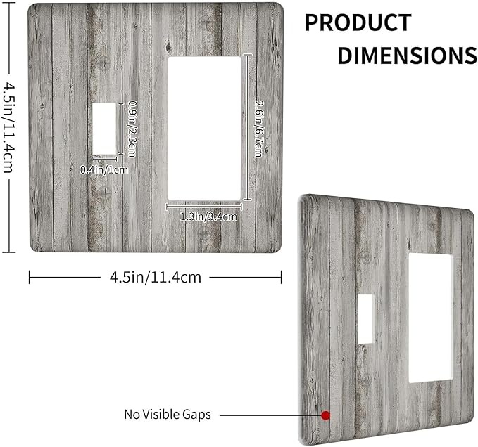 Outlet Covers Farmhouse Rustic Grey Barn Door Wood 1 Toggle 1 Rocker Combination Decorative Wall Plate Electrical Switch Plates Light Switch Cover Plate for Bedroom Cabin Decor