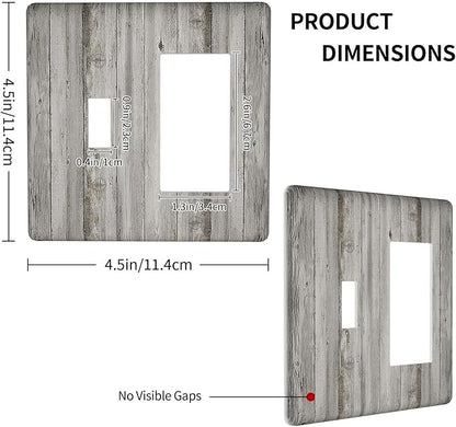 Outlet Covers Farmhouse Rustic Grey Barn Door Wood 1 Toggle 1 Rocker Combination Decorative Wall Plate Electrical Switch Plates Light Switch Cover Plate for Bedroom Cabin Decor