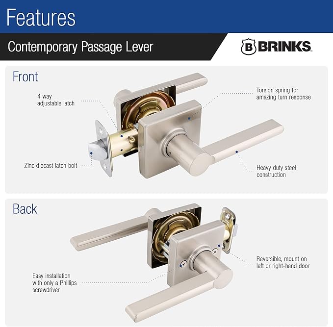 BRINKS Security Door Locks, High-Security Keyless Entry, Smart Electronic Door Lock with Deadbolt, Up to 50 Codes, Automatic Locking (Deadbolt & Passage Lever, Satin Nickel)
