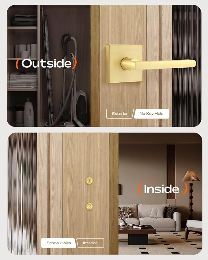 Leydebong 2 Pack Heavy Duty Dummy Door Handle Door Leversets, Dummy Lever, Single Sided Handle for Both Right/Left Handed Doors,Satin Brass Finish