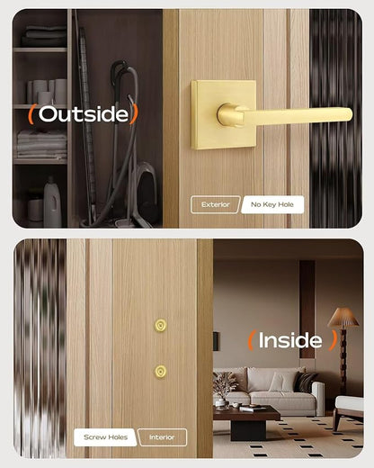 Leydebong 10 Pack Dummy Door Handles in Satin Brass, Non-Turning Interior Door Levers, Heavy Duty Reversible Indoor Handles for Closet Pantry