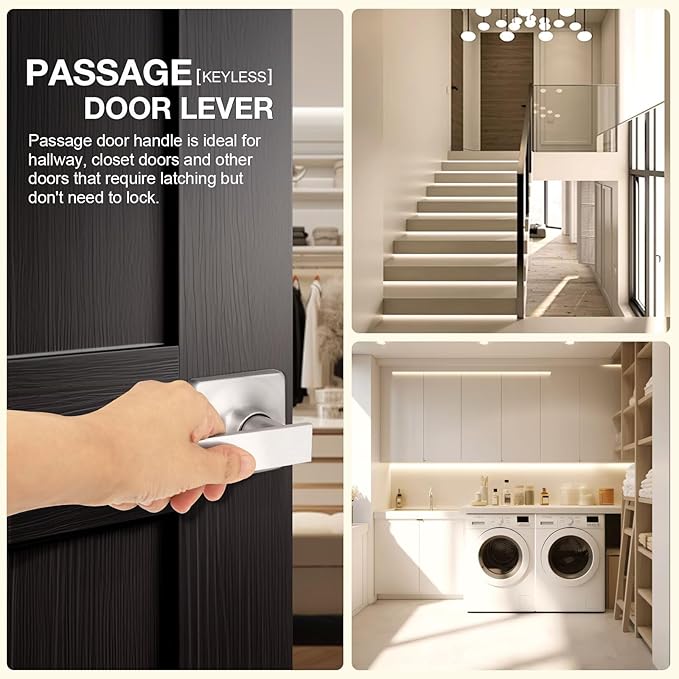 GOBEKOR 2 Pack Brushed Nickel Door Levers with Lock - Passage Door Handles