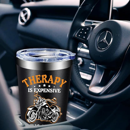 Fufandi Motorcycle Gifts for Men - Therapy Is Expensive Wind Is Free Motorcycle Gifts Tumbler - Christmas Fathers Day Gift for Motorcycle Lovers, Dad, Boyfriend - Tumbler Cup 20oz