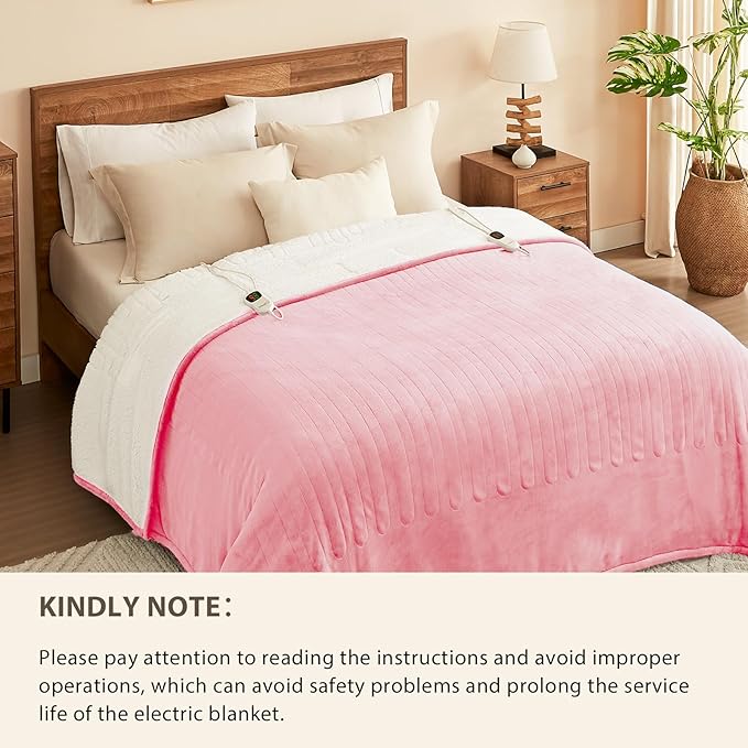 Homemate Electric Heated Blanket Full - 72"x84" Heating Bed Blankets Throw with 10 Heating Levels 8 Hours Auto Off Fast Heating Over-Heated Protection Ultra Soft Warm Flannel ETL Certified Pink