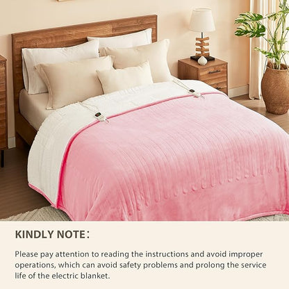 Homemate Electric Heated Blanket Twin - 62"x84" Heating Bed Blankets Throw with 10 Heating Levels 8 Hours Auto Off Fast Heating Over-Heated Protection Ultra Soft Warm Flannel ETL Certified Pink