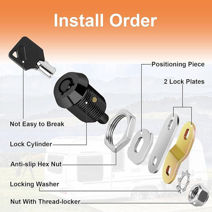 Cabinet Locks with Keys RV Storage Lock, 5/8" Cylinder Toolbox Locks Fits RV Compartment Replacement Set with 8 Keys, Black Finish (4, Black 5/8 Inch)
