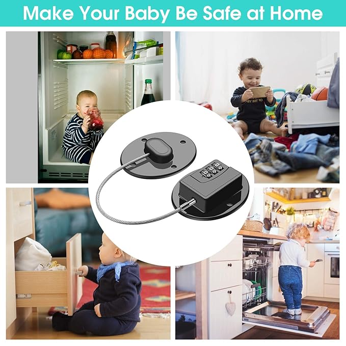 Refrigerator Lock - Heavy Duty Combination Fridge Lock, Child Proof Cabinet Locks,No Keys Needed(Black- 1 Pack)