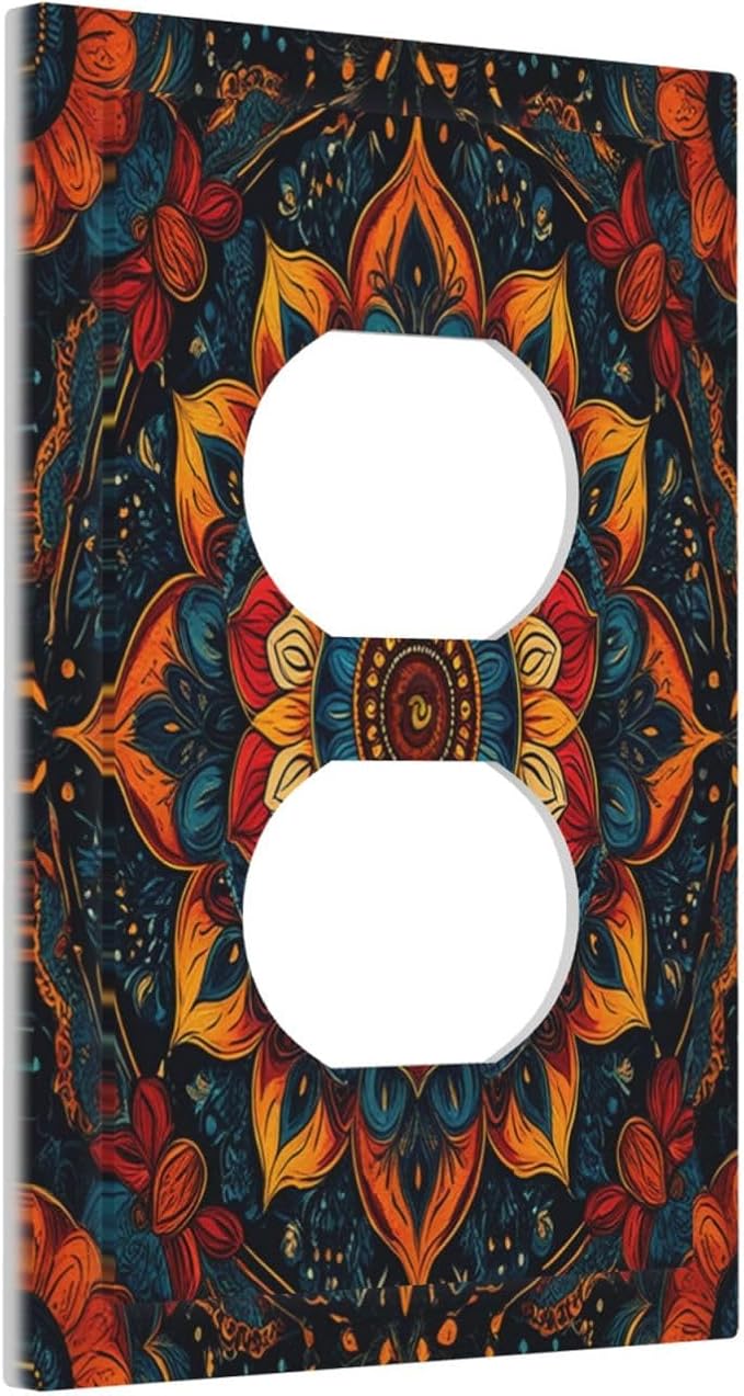 Boho Colorful Mandala 1 Gang Duplex Receptacle Switch Wall Plate Decorative Switchplate Outlet Covers Electrical Plug Cover Faceplate for Bathroom Home Decor 5 X 3 IN