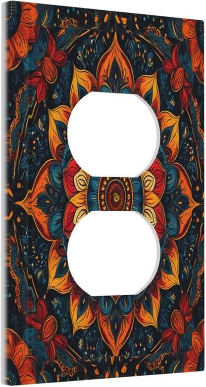 Boho Colorful Mandala 1 Gang Duplex Receptacle Switch Wall Plate Decorative Switchplate Outlet Covers Electrical Plug Cover Faceplate for Bathroom Home Decor 5 X 3 IN