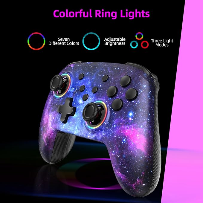NexiGo Wireless Controller (No Deadzone) for Switch 2 and Switch, Bluetooth Controllers for Nintendo Switch with Vibration, Motion, Turbo and LED Light (Cosmic Nebula)
