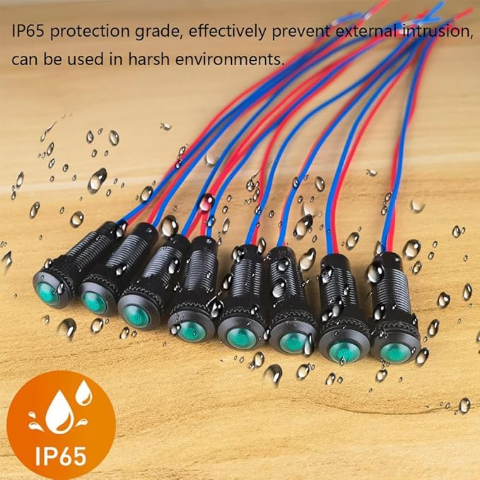 8pcs Green LED Indicator Pilot Light 110VAC Mounting Hole Size 8mm(Flame Retardant Plastic Shell)