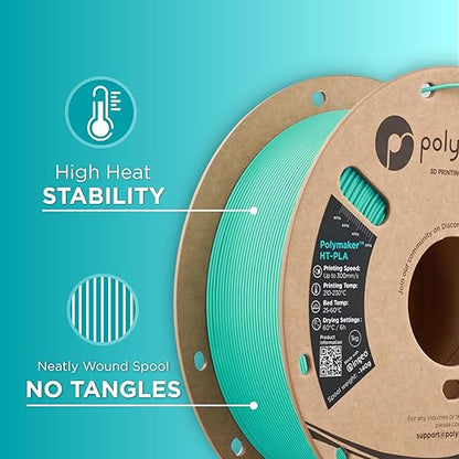 Polymaker HT-PLA Filament 1.75mm Teal, High Temp PLA for 3D Printing, Heat Stable Up to 150°C, Easy to Print, Works with Most FDM Printers, 1kg Spool