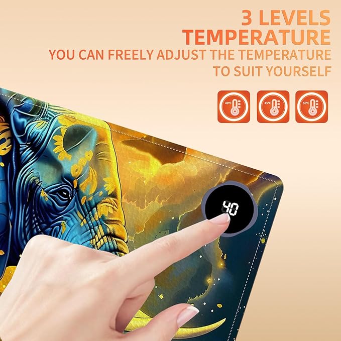 Heated Mouse Pad, Warm Desk Pad, Keyboard Mat 31.5 x 13 Inch Large Size Intelligent Fast Heating, 3 Speed Adjustable, Timed Auto Power Off for Game Office Home,Elephant in Sunflower Field
