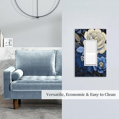 Blue White Flowers Single Decora Outlet Wall Plate 1 Gang Rocker Decorative Switchplate Faceplate GFCI Light Switch Covers for Home Living Decor