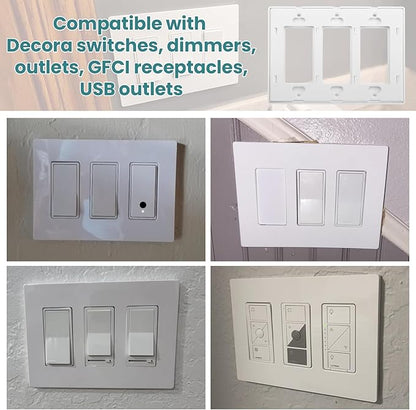3-Gang Decora Screwless Wall Plate 80311-SW Child Safe Outlet Cover 80311-SW,Screw Smooth Face Switch Plates, Screwless Wall Plate 3Gang Receptacle Outlet Cover 2 pack