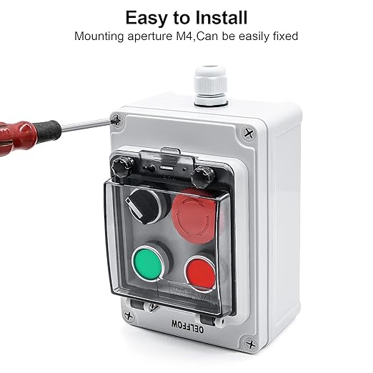 IP67 Button Switch Outdoor Waterproof Box 4 Push Button Red Green Self-Resetting Emergency Stop Button Rotary Button with Protective Cover(AC/DC 6A-110V/3A-240V/2.5A-380V)