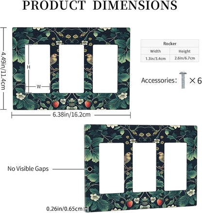 Light Switch Covers Strawberry Birds Flowers Plant Morris Floral 3 Gang Rocker Electrical GFCI Decorative Triple Outlet Wall Plate Cover Switchplate for Bedroom Farmhouse Decor