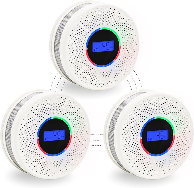 3Pack Upgraded Interlinked Smoke Carbon Monoxide Detector, Battery Powered&Wireless Interconnected Smoke and CO Alarm, Transmission Range of Over 820 ft (Includes Battery)