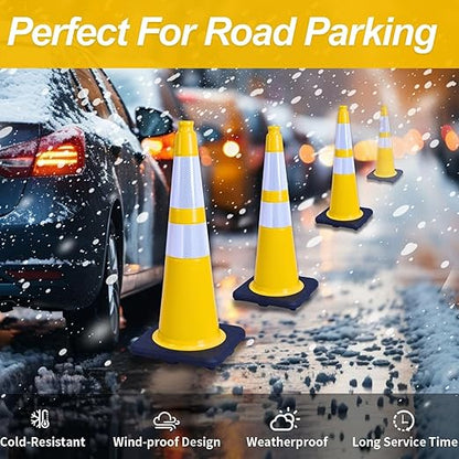 BESEA 8PACK 28” inch Traffic Safety Cones Yellow Road Parking Cones Heavy Duty Construction Cone Structurally Stable for Traffic Control at Public Place