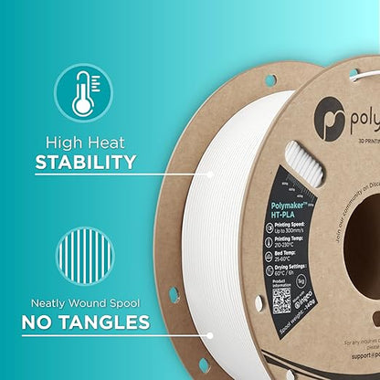 Polymaker HT-PLA Filament 1.75mm White, High Temp PLA for 3D Printing, Heat Stable Up to 150°C, Easy to Print, Works with Most FDM Printers, 1kg Spool