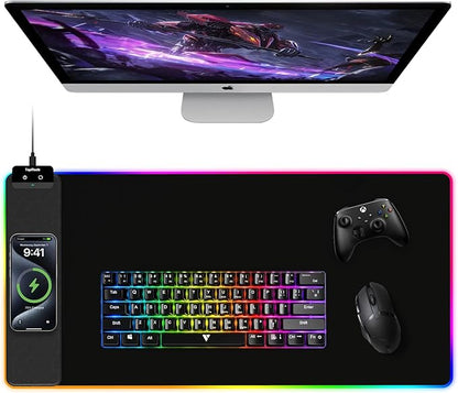 TopMade Mouse Pad with Wireless Charging, 31.5" x 15.75" Large Desk Mat RGB Gaming Mousepad, LED Desk Pad Keyboard Pad with Ultra-Smooth Surface & Non-Slip Rubber Base, Waterproof Desk Pad
