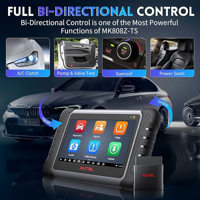 Autel Scanner MaxiCOM MK808Z-TS: Android 11 Based Bi-Directional TPMS Tool, Updated of MK808TS/MK808BT/TS608Pro with Active Test, 28+ Service, Bluetooth All Systems Diagnoses, Advanced TPMS Features