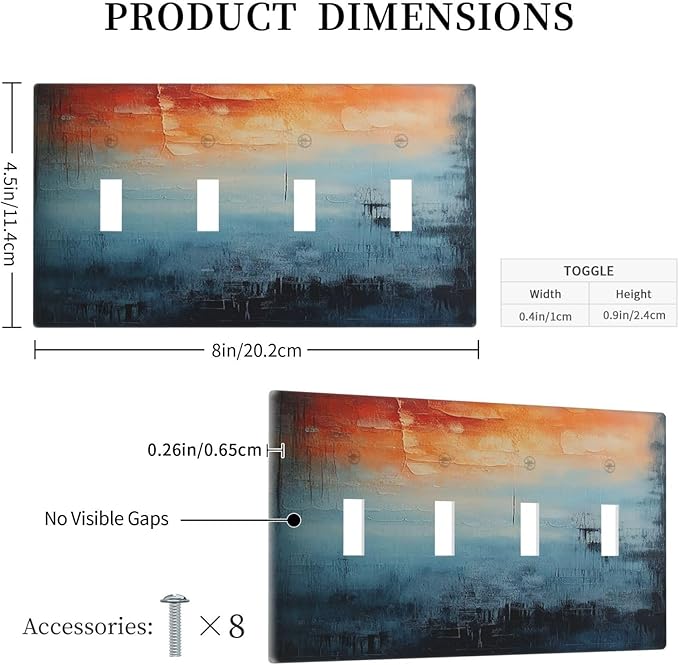 Light Switch Cover Plate Blue Orange Abstract Modern Minimalist Oil Painting Quad Toggle Wall Plates Decorative Switch Plates 4 Gang Outlet Covers Electrical Panel Cover Faceplate for Home 4.5 X 8 IN