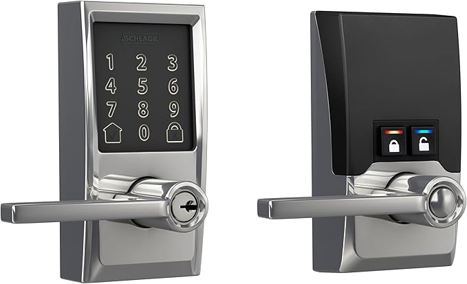 Schlage FE789WBCEN625LAT Encode Century WiFi Latitude Lever Smart Keyless Entry Touchscreen Door Lock, Bright Chrome
