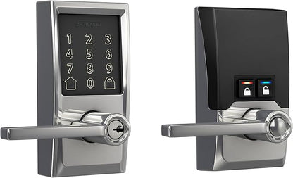 Schlage FE789WBCEN625LAT Encode Century WiFi Latitude Lever Smart Keyless Entry Touchscreen Door Lock, Bright Chrome