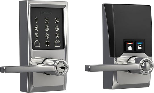 Schlage FE789WBCEN625LAT Encode Century WiFi Latitude Lever Smart Keyless Entry Touchscreen Door Lock, Bright Chrome