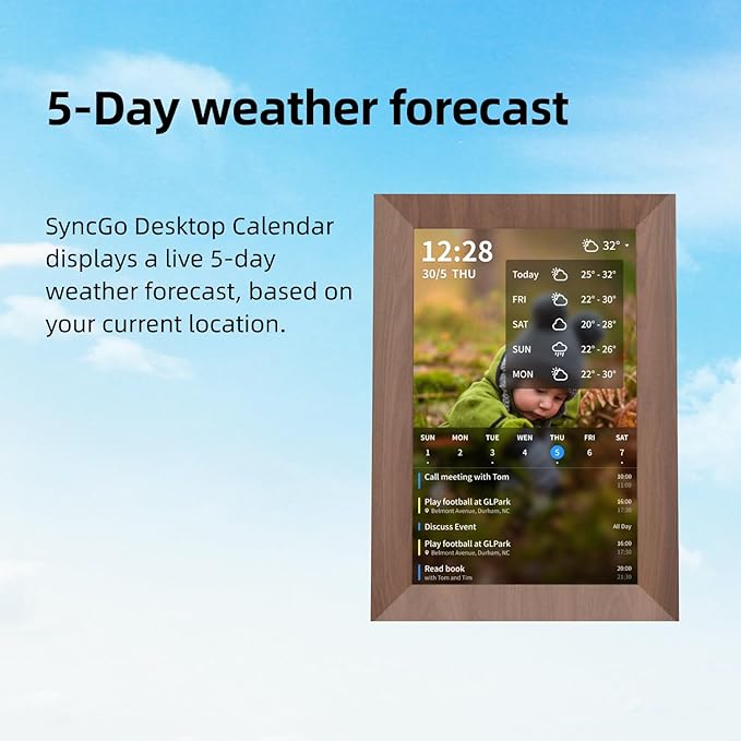 10.1 Inch Smart Wi-Fi Digital Calendar (Wood Grain) - Displays Your Photos, Wi-Fi Sync with Google Calendar, Wide Angle HD View