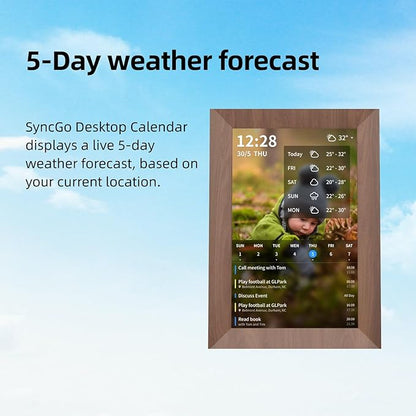 10.1 Inch Smart Wi-Fi Digital Calendar (Wood Grain) - Displays Your Photos, Wi-Fi Sync with Google Calendar, Wide Angle HD View