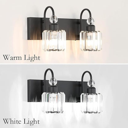 Ralbay Modern Vanity Lights - 2-Light Black Crystal Bathroom Wall Fixtures