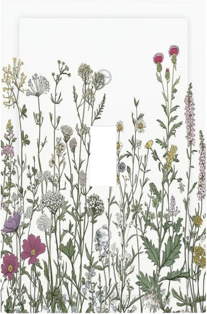 Vintage Herbs Wildflowers Plant Floral Decorative Light Switch Cover 1 Gang Single Toggle Device Electrical Faceplate Switchplates Decorator Outlet Wall Plate For Bed Room Home Decor