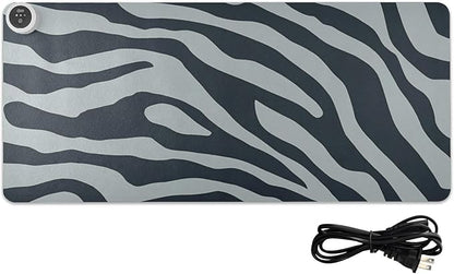Heated Desk Pad Mouse Pad 31.5x13 Inch PU Leather Desk Mat with 3 Heat Levels Large Mouse Gaming Computer Laptop Mat Grey Zebra Print