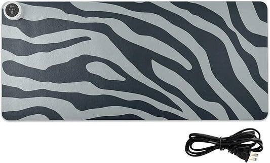 Heated Desk Pad Mouse Pad 31.5x13 Inch PU Leather Desk Mat with 3 Heat Levels Large Mouse Gaming Computer Laptop Mat Grey Zebra Print
