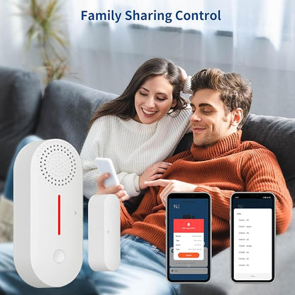 eMylo 2.4G WiFi Door Window Alarm Sensor - Tuya APP Remote Control, Voice Control, Timing Arm/Disarm, Red Light Alert, Easy Install for Dementia Patients Home/Apartment Security