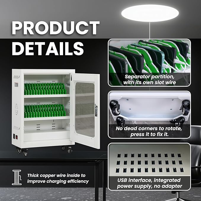 30 Device Cell Phone Charging Stations, Mobile Phone Charging Cabinet, Cellphone USB Charging Cart, Rechargeable Cellphone Locker Storage Charging Station (White, 30 Slots)