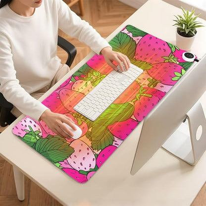 Heated Desk Pad Mouse Pad 31.5x13 Inch PU Leather Desk Mat with 3 Heat Levels Large Mouse Gaming Computer Laptop Mat Pink Cute Strawberries