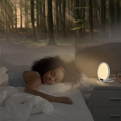 Light Therapy Alarm Clock Wake up Light 10000 lux Sunrise lamp Bright Light Alarm Clock APP Control Built in Lithium Battery Portable for Travel