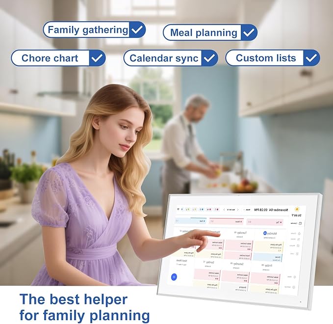 15.6 inch Digital Wall Calendar Touchscreen, Chore Chart, IPS FHD,Wall Planner, Smart Family Schedules, Wall Mount Included，Auto-Rotate, Wall Organizer, Children's or parents' birthdays, Christmas