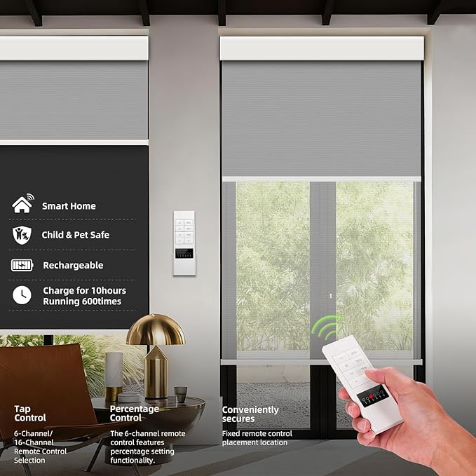 ZSTARR Motorized Day and Night Dual Smart Blind for Window with Valance Rechargeable Motor,Blackout Roller Shade Custom Size,with Valance Suitable for Home,Office (Full Blackout Black)